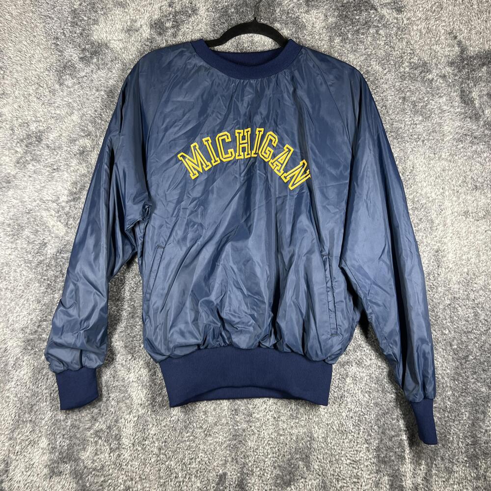 Michigan Sweatshirt Mens M Blue Pullover Lined Pockets University Nylon Vintage